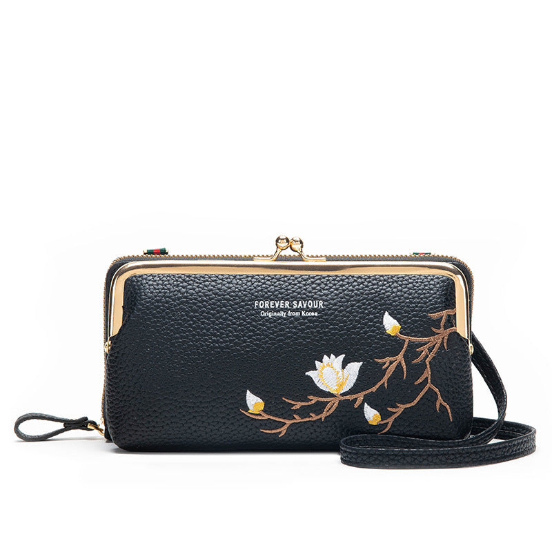 Peony flower embroidery small bag mobile phone bag shoulder crossbody bag small bag 19-10-5.5