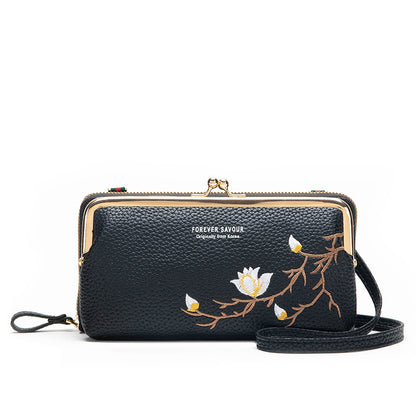 Peony flower embroidery small bag mobile phone bag shoulder crossbody bag small bag 19-10-5.5