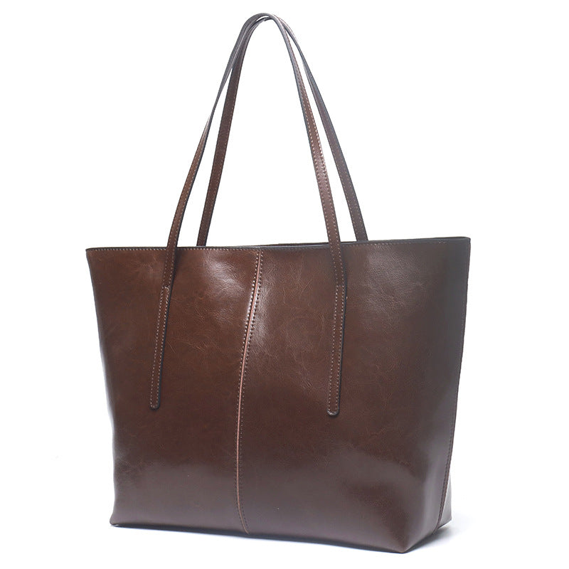 Oil-waxed cowhide large bag commuter women's bag genuine leather versatile handbag large-capacity shoulder bag women's tote bag