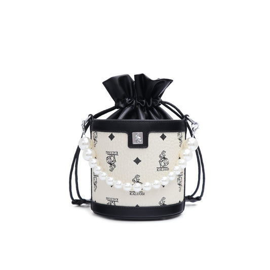 Fashion print new rabbit fortune bucket bag trendy pearl handheld cylindrical bag trendy shoulder crossbody women's bag