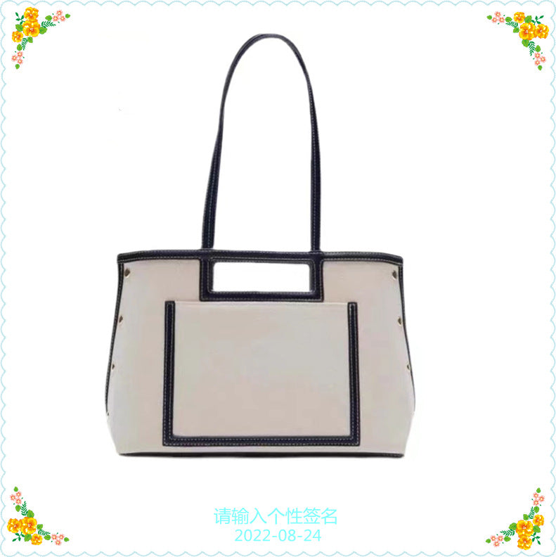 Korean style transparent two-piece set of canvas shopping tote bag textured rivet tote shoulder handbag