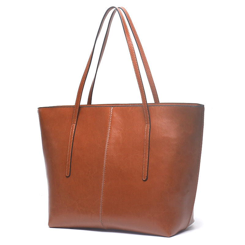 Oil-waxed cowhide large bag commuter women's bag genuine leather versatile handbag large-capacity shoulder bag women's tote bag