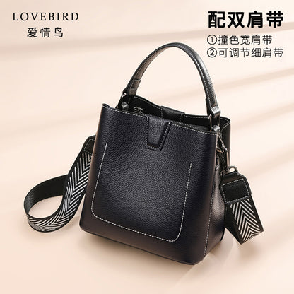 First-layer cowhide women's bag 2022 new fashion bucket bag simple handbag genuine leather versatile shoulder crossbody bag