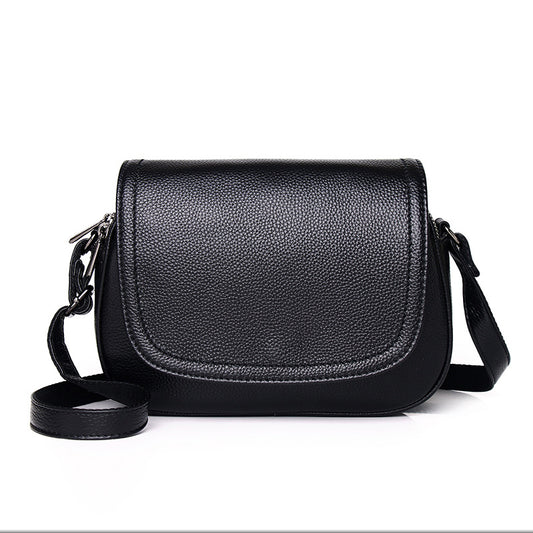 2023 Korean version of the new first-layer cowhide three-layer zipper bag, soft leather shoulder crossbody small round bag, middle-aged and elderly mother bag