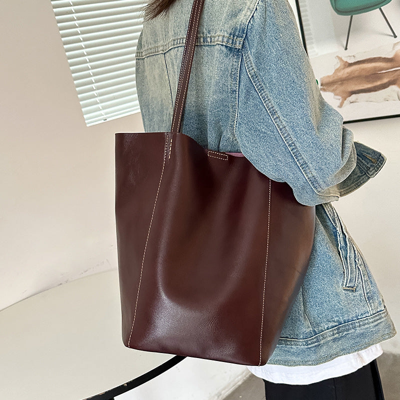 2023 New Genuine Leather Women's Bag Large Capacity Mother-in-Law Shoulder Bag Light Luxury High-end Tote Bag Cowhide Handbag Women