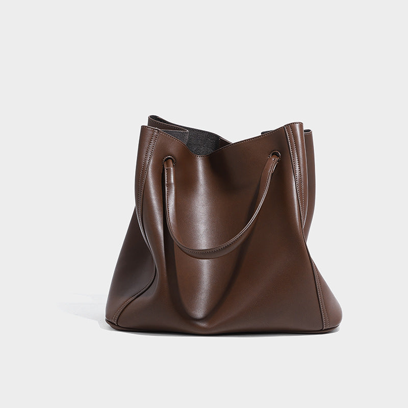 Soft Leather Bucket Bag 2023 Winter New Style Women's Soft Leather Crossbody Commuting Large Capacity Tote Bag Niche Design Bag