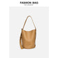 Temperament Large Capacity Bucket Bag High-end Solid Color Soft Leather Large Bag Fashionable One-Shoulder Soft Leather Tote Bag for Women