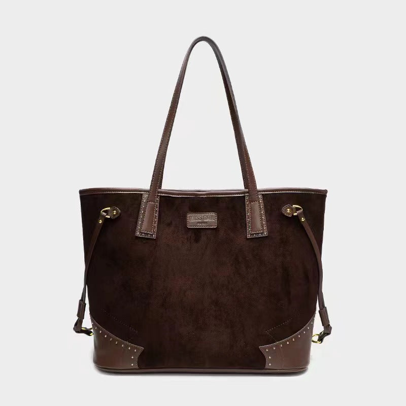 High-end textured matte leather retro brown large-capacity tote bag for women in autumn and winter new handbag