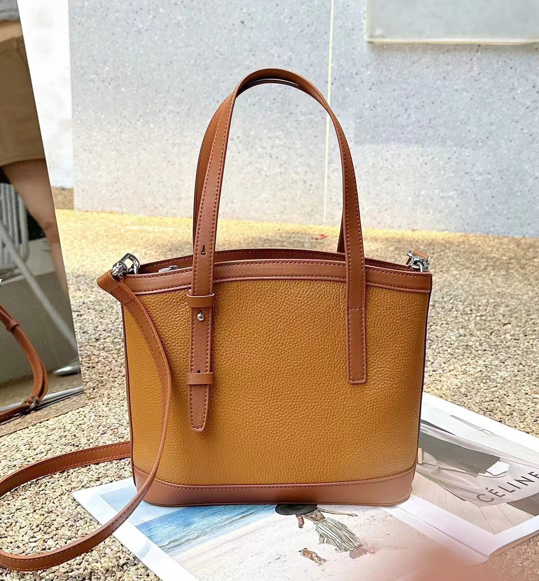 Forest style literary bag women's retro 2023 new women's bag shoulder bag genuine leather bag contrasting color handbag women's bag