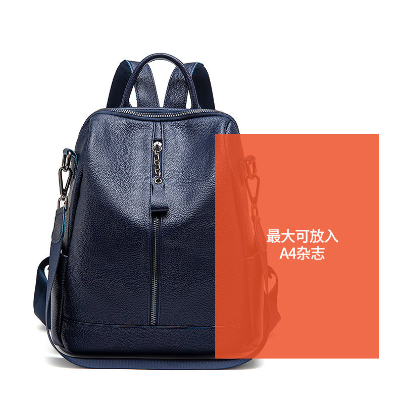 Backpack for women 2023 new fashion Korean version blue soft leather women's backpack versatile travel large capacity women's bag