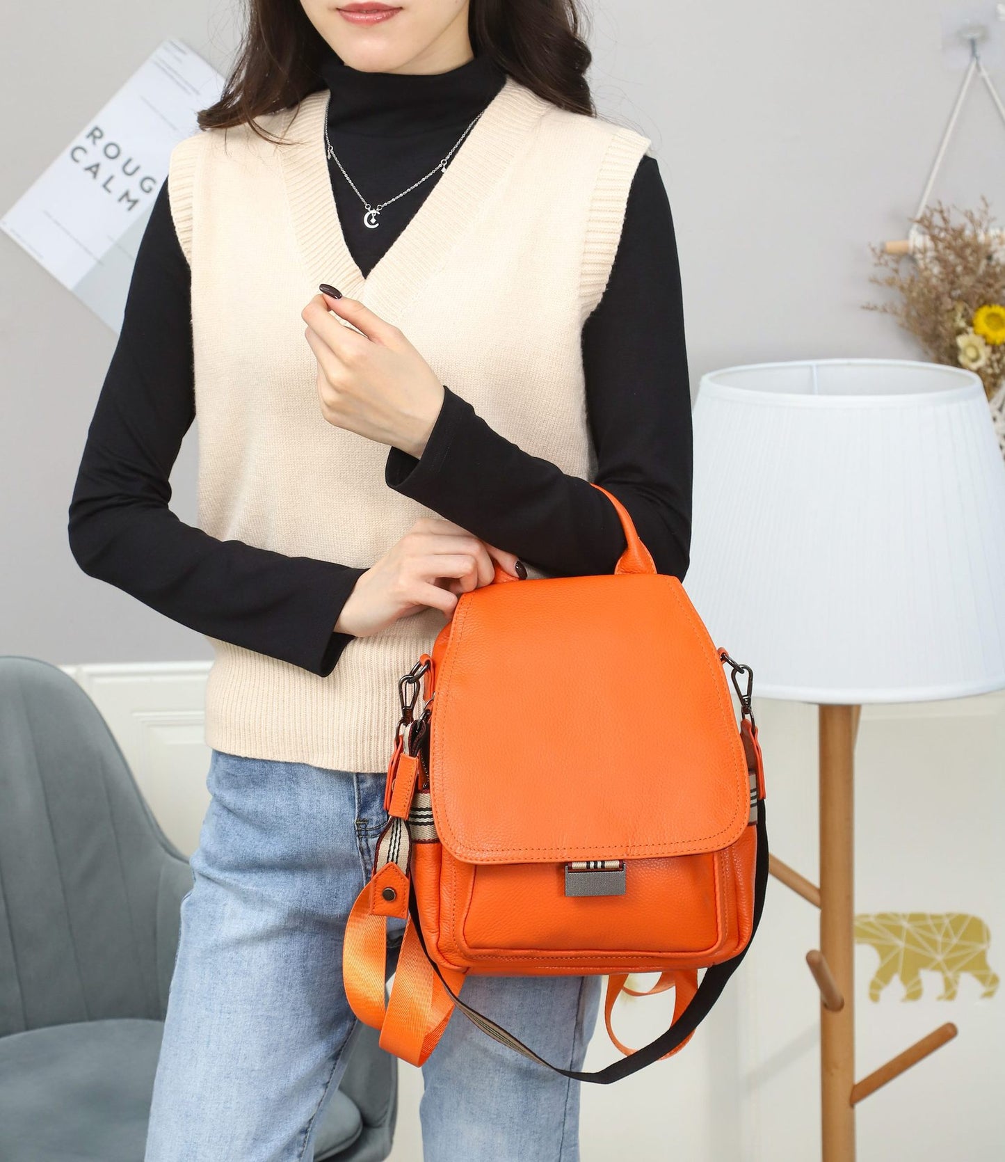 2022 Spring and Summer New Korean Style First Layer Cowhide Backpack Fashionable Travel Large Capacity Wear-Resistant Anti-Theft Women's Bag Trendy