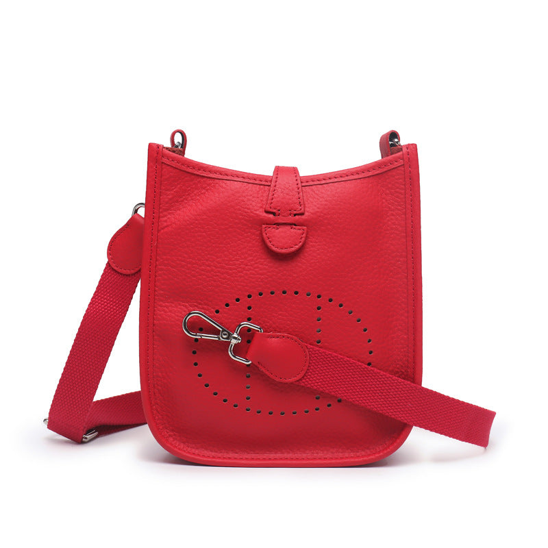 The new h family calfskin Evelyn bag mini fashionable personality single shoulder crossbody hollow bucket bag for women