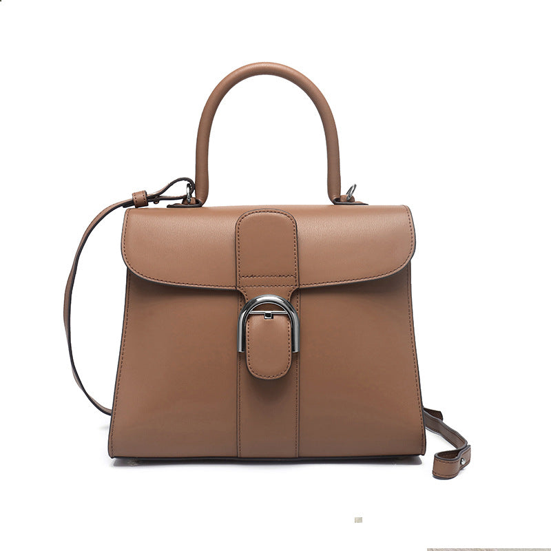 New genuine leather shoulder crossbody handbag fashionable cowhide versatile contrasting color saddle bag