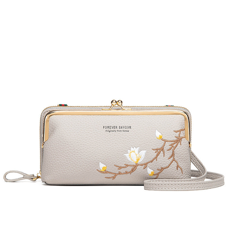 Peony flower embroidery small bag mobile phone bag shoulder crossbody bag small bag 19-10-5.5