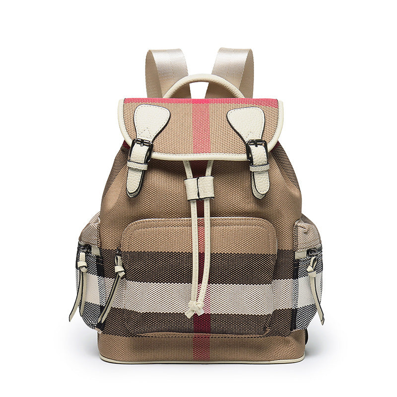 First-layer cowhide with plaid cloth backpack for women new style backpack travel bag student school bag