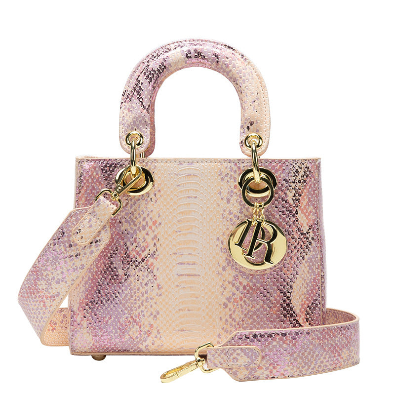 Snake print 2023 new style Princess Diana bag, high-end one-shoulder cross-body bag, high-end fashion pink handbag for women