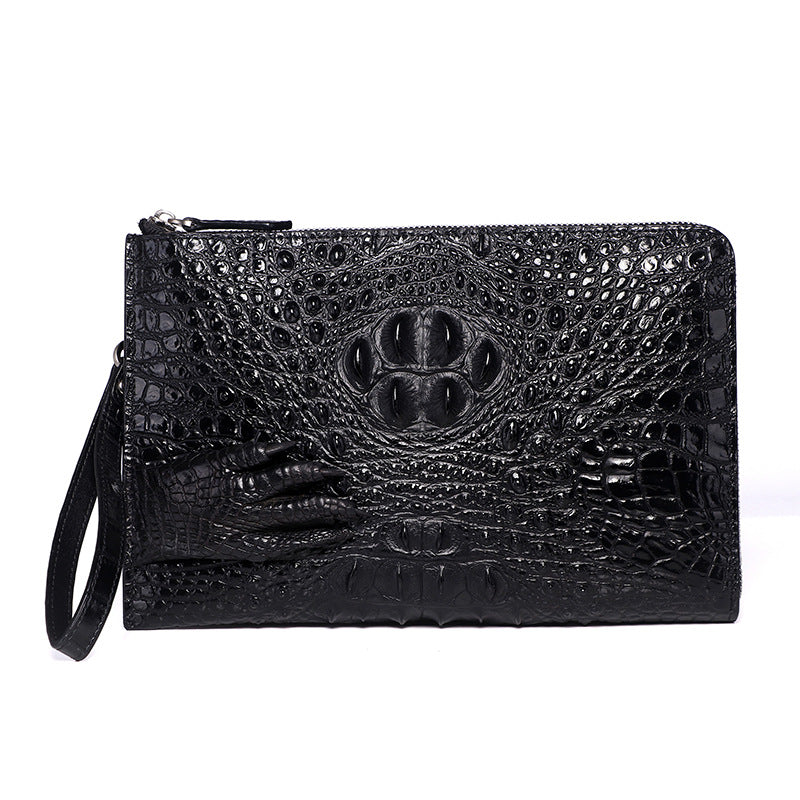 New men's spot crocodile pattern envelope bag genuine leather zipper handbag cowhide clutch bag with crocodile claw clip bag trendy