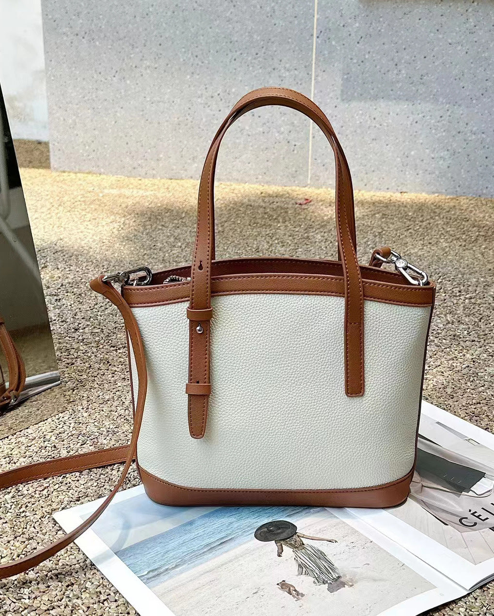 Forest style literary bag women's retro 2023 new women's bag shoulder bag genuine leather bag contrasting color handbag women's bag