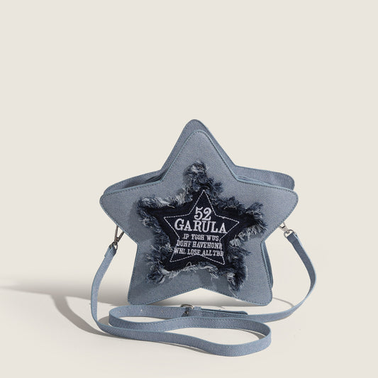 2023 new autumn niche design denim blue five-pointed star backpack embroidered letters tassel shoulder crossbody bag