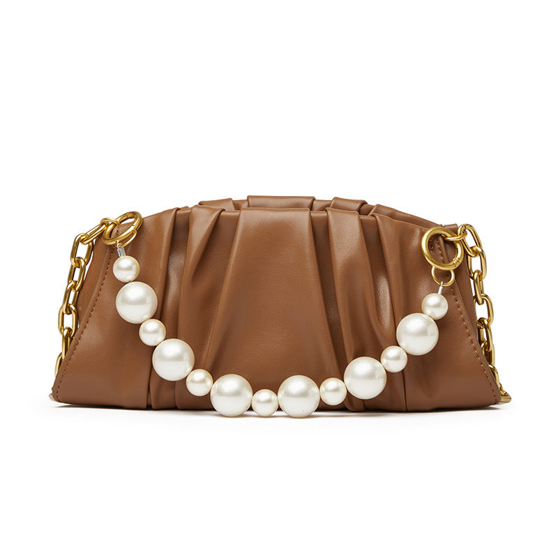 [Support customization] Cloud bag niche fashion pleated pearl chain armpit bag shoulder bag crossbody bag trendy