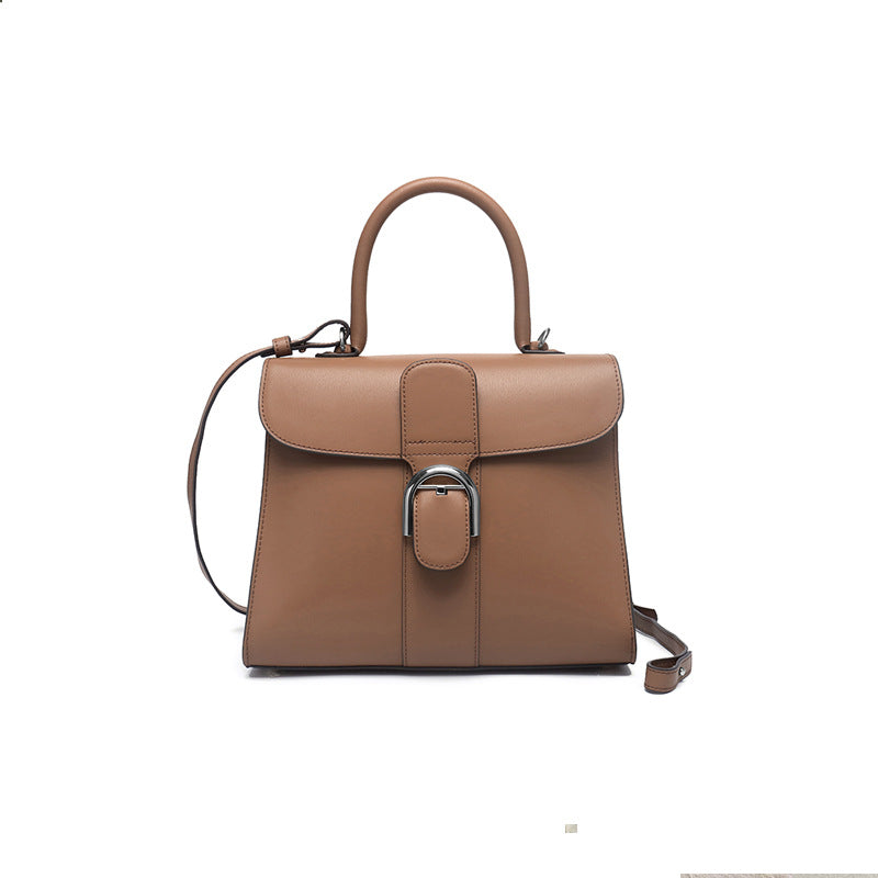 New genuine leather shoulder crossbody handbag fashionable cowhide versatile contrasting color saddle bag