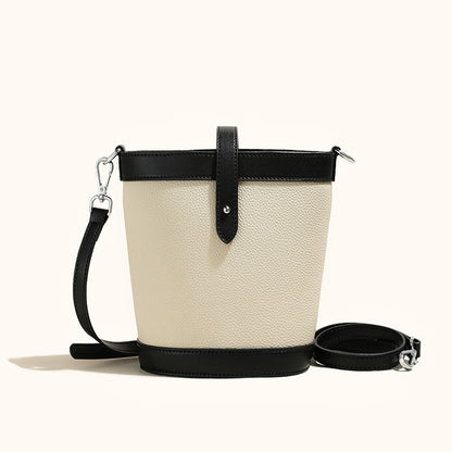 First-layer cowhide small bucket bag for women 2023 new niche cowhide small tote handbag casual and versatile crossbody bag