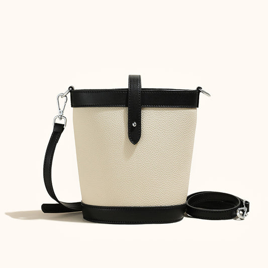 First-layer cowhide small bucket bag for women 2023 new niche cowhide small tote handbag casual and versatile crossbody bag