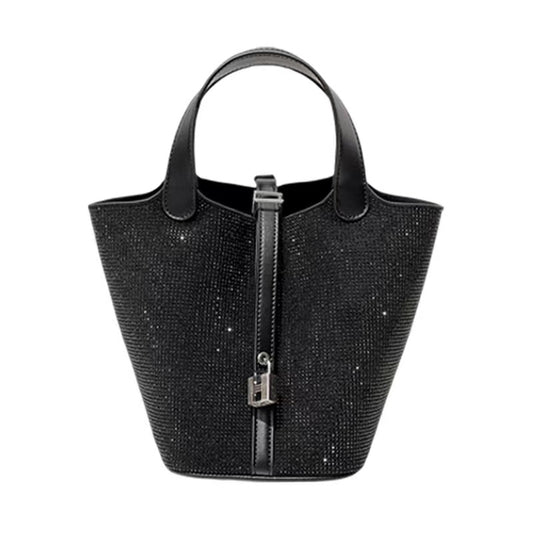 2023 Autumn and Winter Fashion and Casual Women's Versatile Diamond-encrusted Portable Vegetable Basket Bag Large Capacity Portable Bucket Bag Trendy