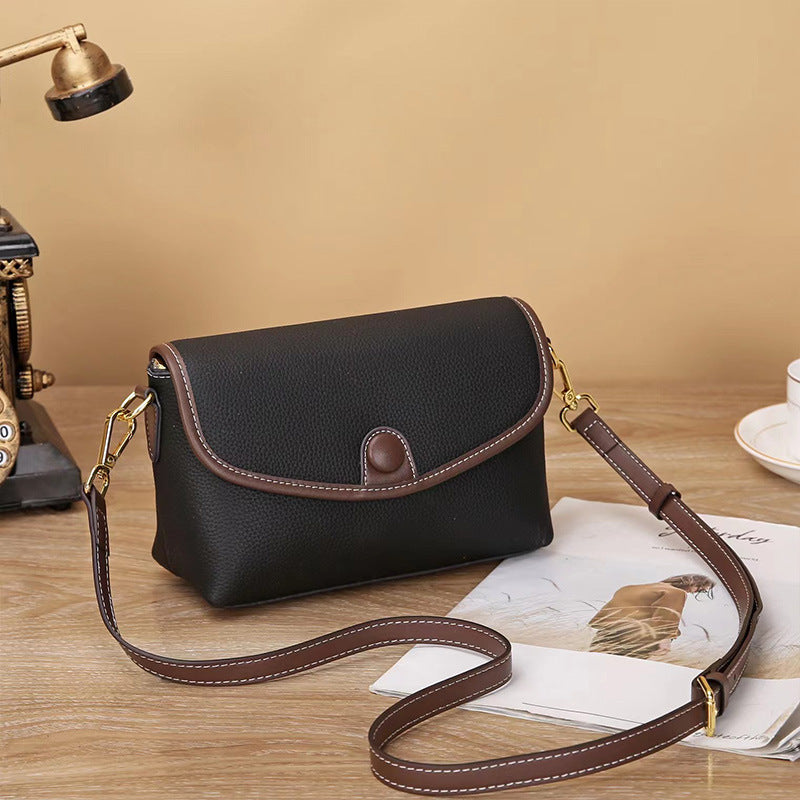 Fashionable texture pebbled small bag genuine leather women's bag Korean style simple casual 2023 spring and summer popular shoulder bag