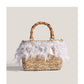 Fairy style feather hand-held straw bag 2023 new summer cross-body woven small square bag female hand-carried holiday rattan bag