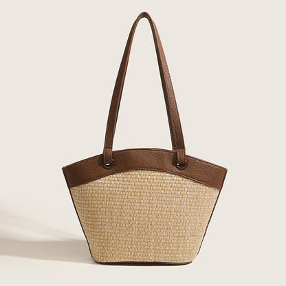 2023 New Women's Bag Casual Beach Vacation Straw Bag Color Matching Portable Mother-to-Door Bag Simple Vegetable Basket Shoulder Bag