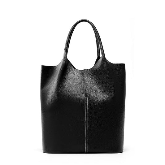 Genuine leather large-capacity commuter tote bag, niche, simple and high-end, versatile soft leather tote shoulder handbag for women