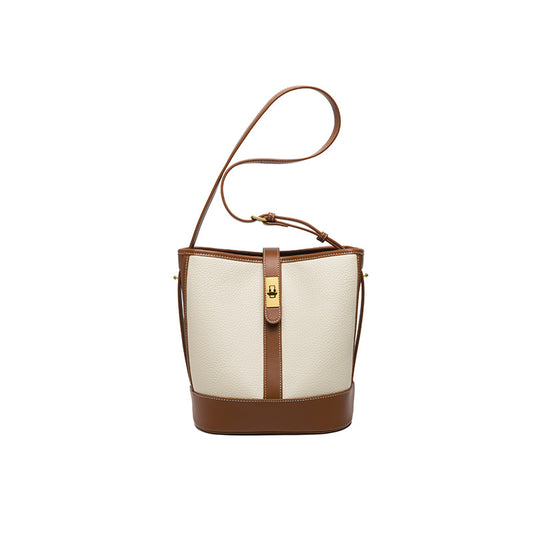 Bucket bag women's 2023 autumn and winter new trendy splicing soft leather large-capacity bag commuting versatile single shoulder crossbody bag