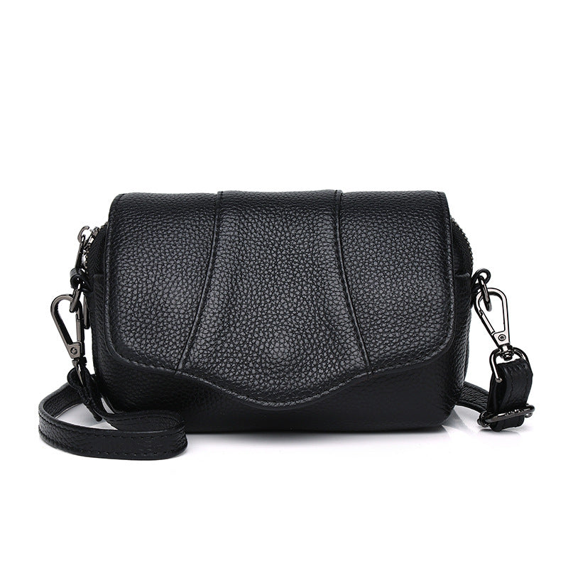 2023 new style pebbled first-layer cowhide flap small square bag portable shoulder crossbody soft leather armpit bag for women