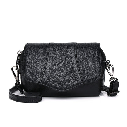 2023 new style pebbled first-layer cowhide flap small square bag portable shoulder crossbody soft leather armpit bag for women