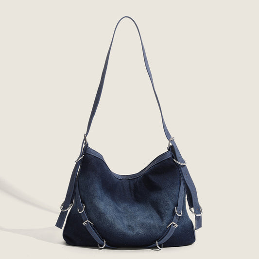 Large-capacity commuter bag for women 2023 new fashion denim tote bag summer texture armpit large bag crossbody bag